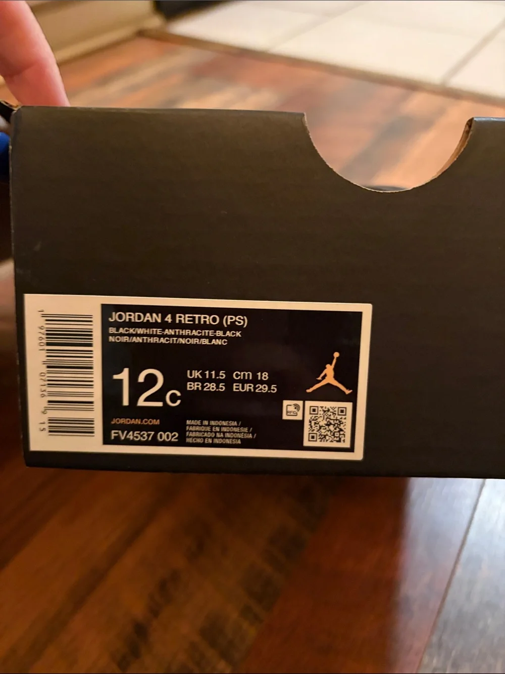 Jordan 4 Retro (PS) Black/White/Anthracite Box Label
